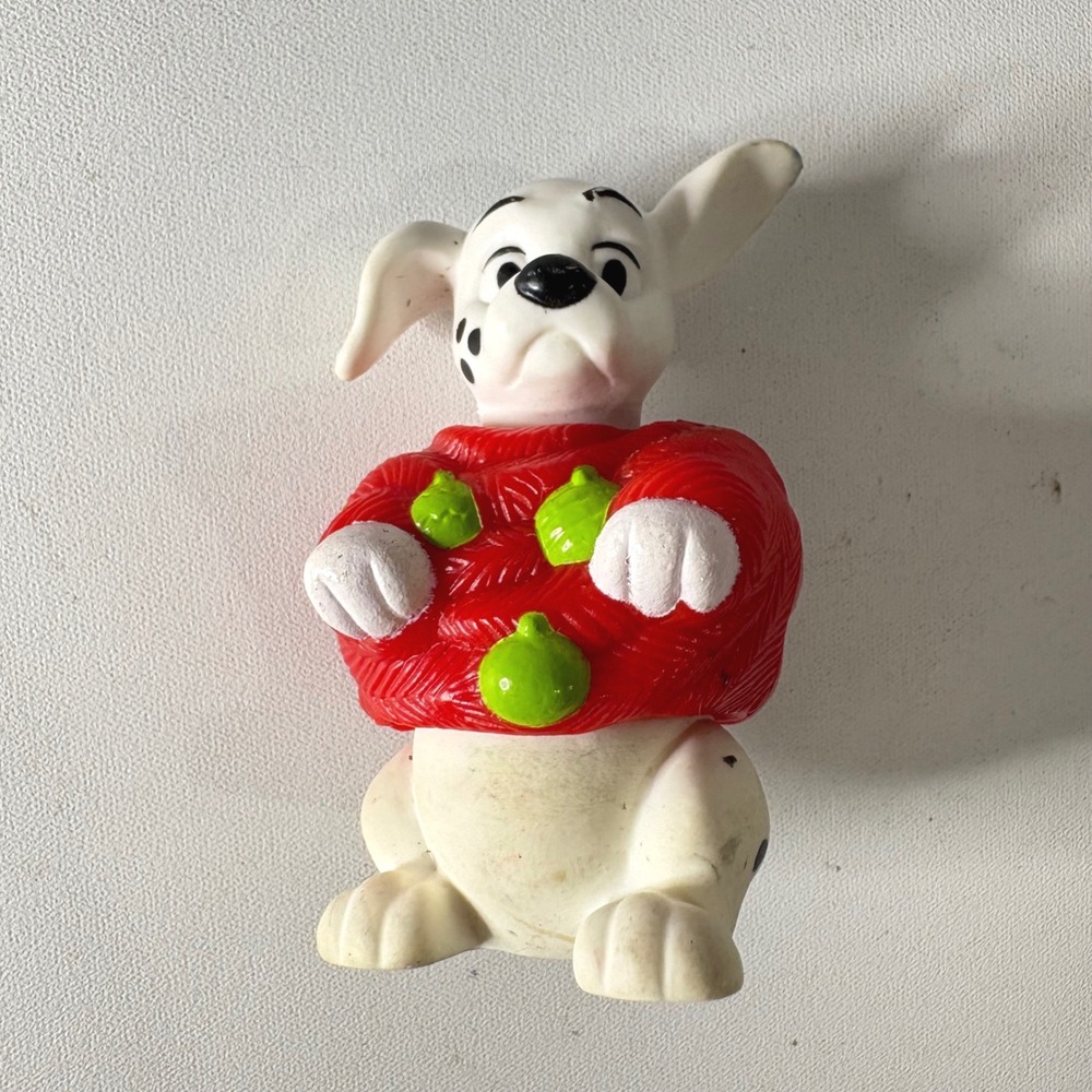 Disney 101 Dalmatians Puppy Figurine Red Holiday Sweater Vintage Toy Figure